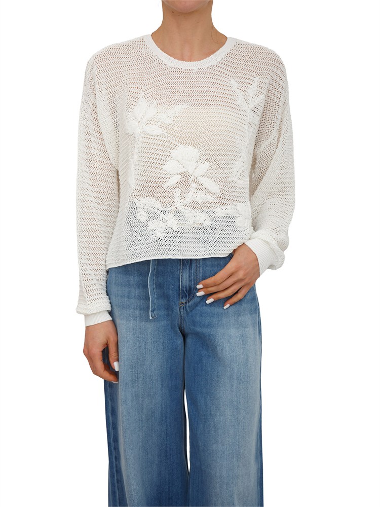 Maglia Twinset in misto cotone bianco panna a rete