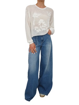 Maglia Twinset in misto cotone bianco panna a rete in DONNA