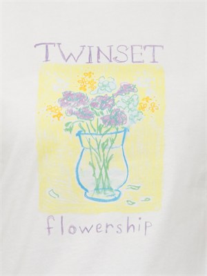 T-shirt Twinset in cotone bianco con stampa in DONNA