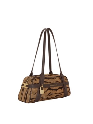 Borsa bauletto Elisabetta Franch marrone stampa tigre in DONNA