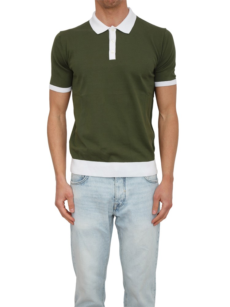Polo maglia Peuterey uomo in cotone verde con profili