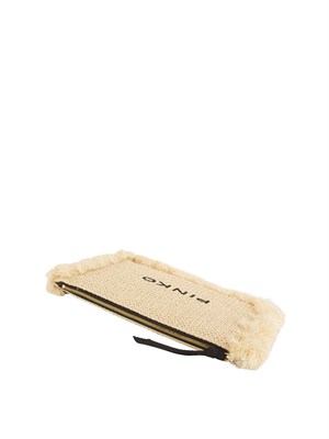 Pochette Pinko in rafia beige con logo in DONNA