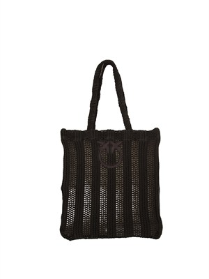 Borsa Pinko in rafia traforata nera con ricamo logo in DONNA