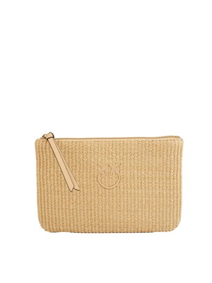 Pochette Pinko in rafia beige con logo in DONNA