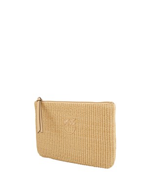 Pochette Pinko in rafia beige con logo in DONNA