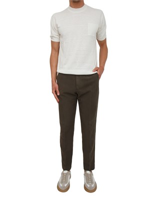 Pantaloni PT Torino in herringbone di cotone e lino marrone in UOMO