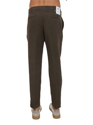 Pantaloni PT Torino in herringbone di cotone e lino marrone in UOMO
