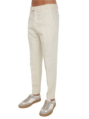 Pantaloni PT Torino in herringbone di cotone e lino beige in UOMO