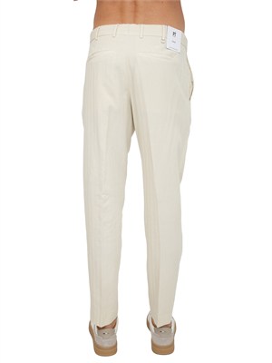 Pantaloni PT Torino in herringbone di cotone e lino beige in UOMO