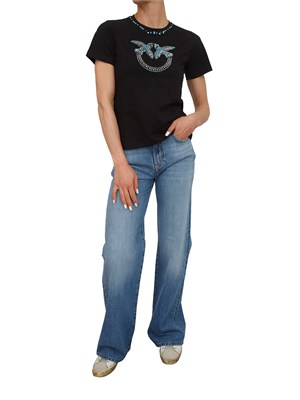 T-shirt Fidenza Pinko in cotone nero con maxi ricamo gioiello in DONNA