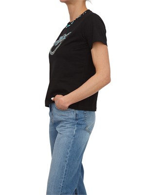 T-shirt Fidenza Pinko in cotone nero con maxi ricamo gioiello in DONNA