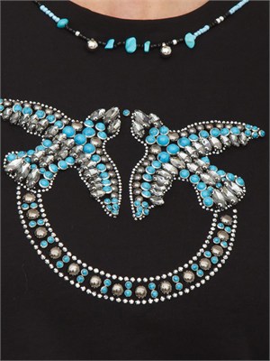 T-shirt Fidenza Pinko in cotone nero con maxi ricamo gioiello in DONNA