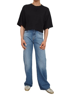 T-shirt cropped Borghetto Pinko in cotone nero ricamo logo in DONNA