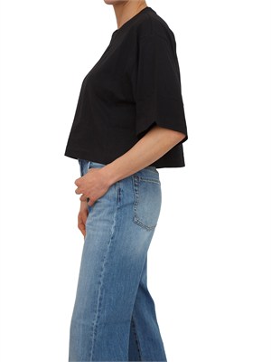 T-shirt cropped Borghetto Pinko in cotone nero ricamo logo in DONNA