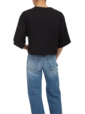 T-shirt cropped Borghetto Pinko in cotone nero ricamo logo in DONNA