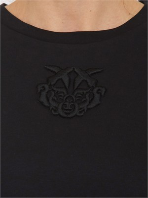 T-shirt cropped Borghetto Pinko in cotone nero ricamo logo in DONNA