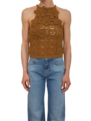Top Nymphae Pinko in crochet marrone in DONNA