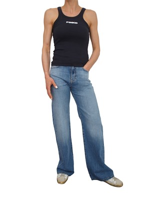 Canotta Blue Pinko in cotone nero logo rilievo in DONNA