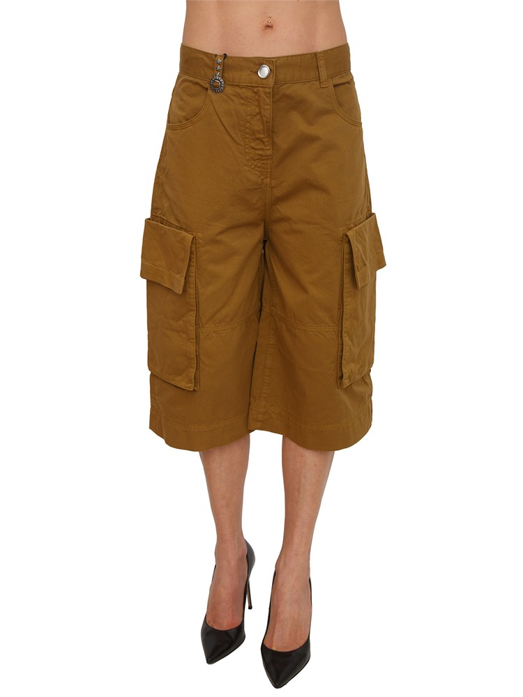 Pantaloni bermuda Albareto Pinko in gabardina marrone