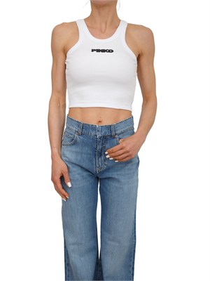 Canotta cropped Bloody Pinko in cotone bianco in DONNA