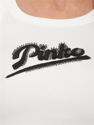 Canotta Caipiroska Pinko in cotone bianco logo strass in DONNA