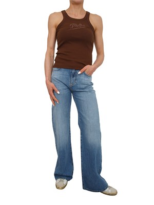 Canotta Caipiroska Pinko in cotone marrone logo strass in DONNA