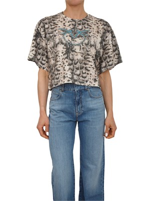 T-shirt cropped Terni Pinko in cotone stampa snake logo cristalli in DONNA