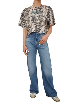 T-shirt cropped Terni Pinko in cotone stampa snake logo cristalli in DONNA