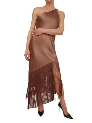 Abito Kiwi Pinko in satin marrone con frange in DONNA