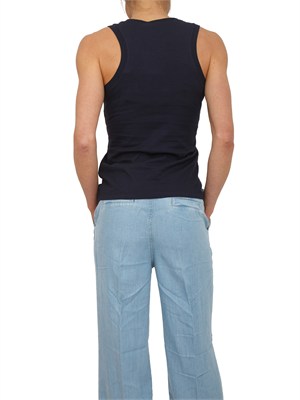 Canotta Blugirl in cotone blu con logo strass in DONNA
