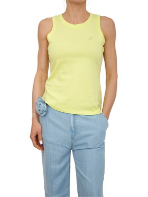 Canotta Blugirl in cotone verde con logo strass in DONNA