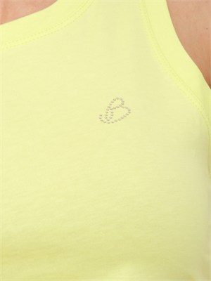 Canotta Blugirl in cotone verde con logo strass in DONNA