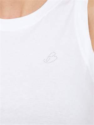 Canotta Blugirl in cotone bianco con logo strass in DONNA