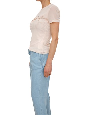 T-shirt Blugirl in tulle doppio cipria con logo cristalli in DONNA