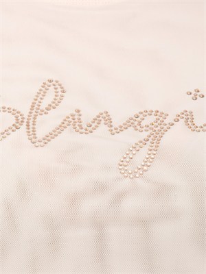 T-shirt Blugirl in tulle doppio cipria con logo cristalli in DONNA