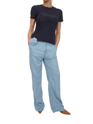 T-shirt Blugirl in tulle doppio cipria con logo cristalli in DONNA