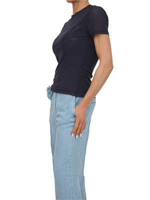 T-shirt Blugirl in tulle doppio cipria con logo cristalli in DONNA