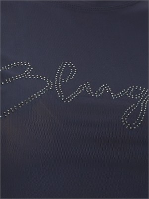 T-shirt Blugirl in tulle doppio cipria con logo cristalli in DONNA