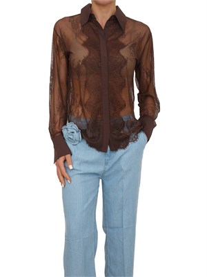 Camicia Blugirl in pizzo floreale marrone in DONNA