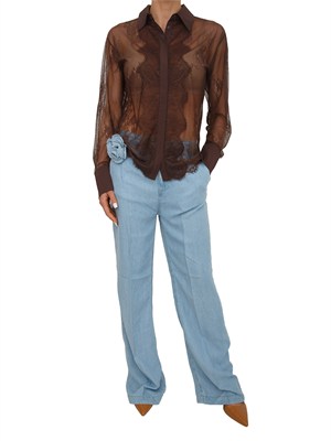 Camicia Blugirl in pizzo floreale marrone in DONNA