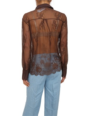 Camicia Blugirl in pizzo floreale marrone in DONNA