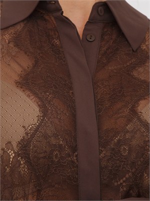 Camicia Blugirl in pizzo floreale marrone in DONNA