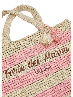 Borsa Liu Jo donna in paglia con fantasia rigata rosa in DONNA