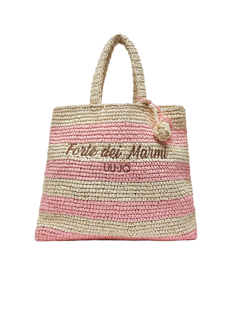 Borsa Liu Jo donna in paglia con fantasia rigata rosa