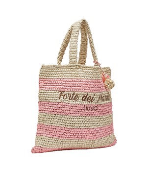 Borsa Liu Jo donna in paglia con fantasia rigata rosa in DONNA