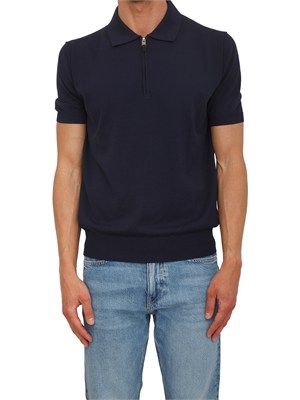 Polo con zip Canali in cotone Giza blu in UOMO