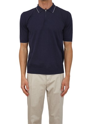 Polo mezza sip Eleventy uomo misto lino e cotone blu in UOMO
