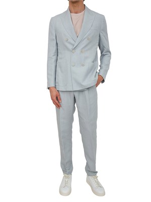 Giacca doppiopetto Eleventy uomo in misto lino celeste in UOMO