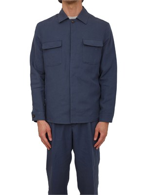 Giacca camicia Eleventy uomo in lino e cotone blu in UOMO