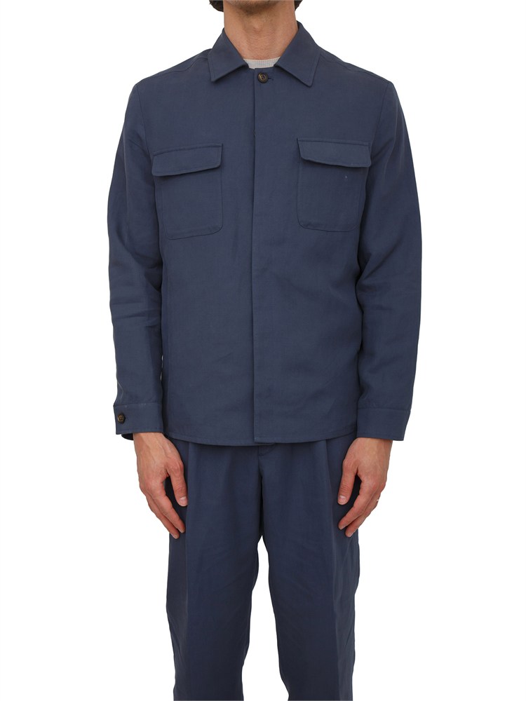 Giacca camicia Eleventy uomo in lino e cotone blu